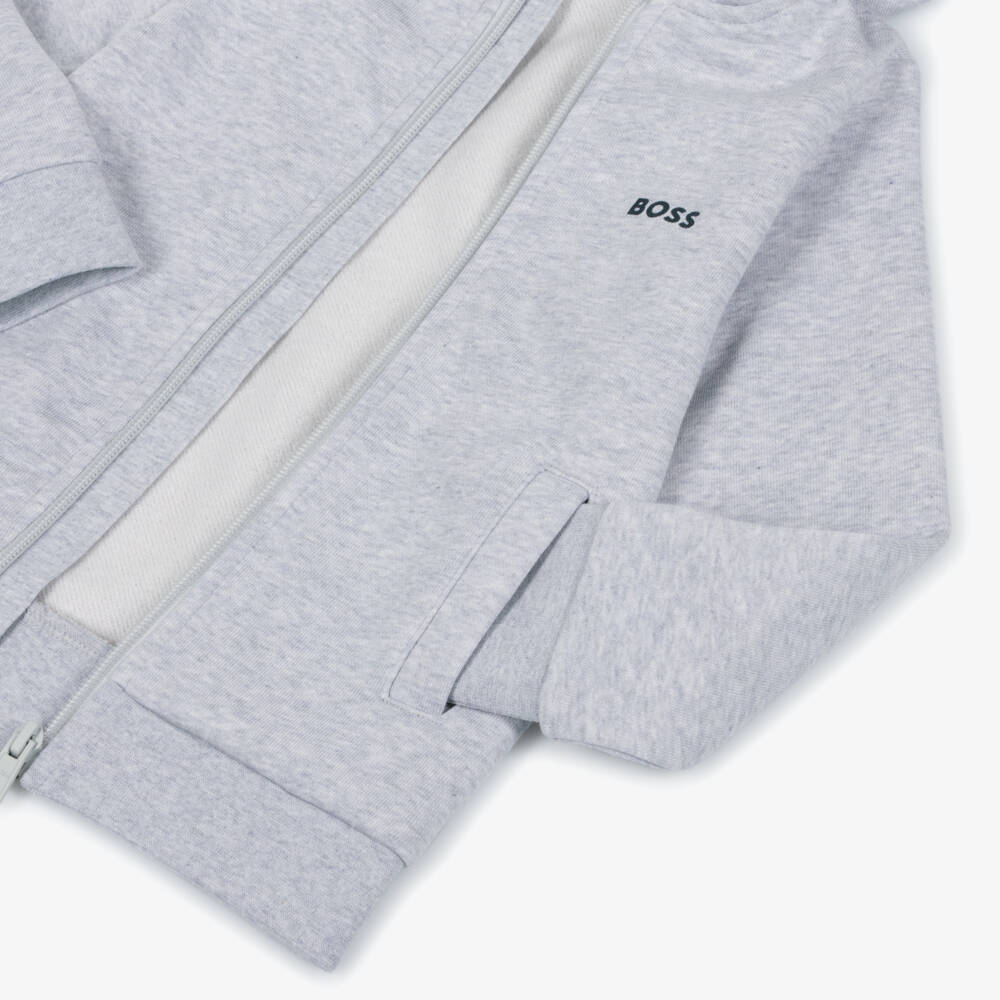 BOSS-Boys Grey Marl Zip-Up Hooded Tracksuit | Childrensalon