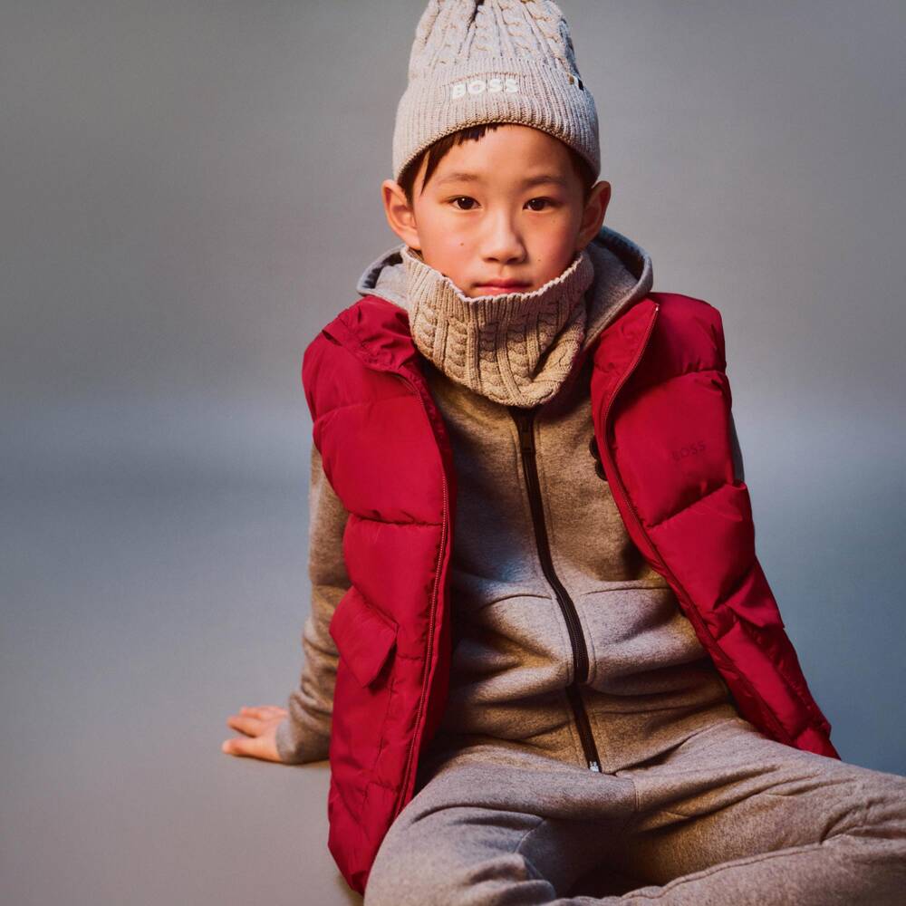 BOSS-Boys Grey Marl Zip-Up Hooded Tracksuit | Childrensalon