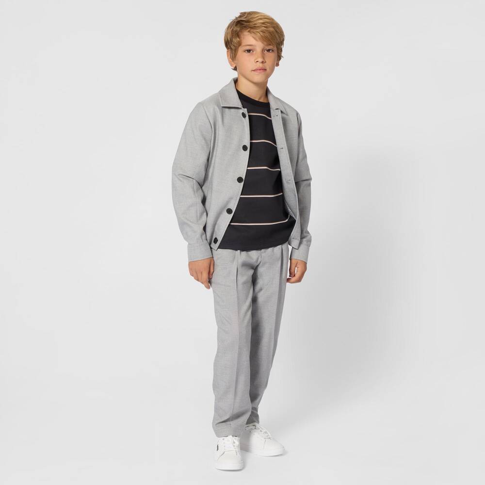 BOSS-Boys Grey Tailored Woven Trousers | Childrensalon