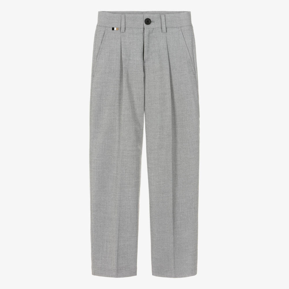 BOSS-Boys Grey Tailored Woven Trousers | Childrensalon