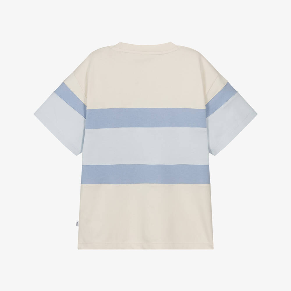 BOSS-Boys Ivory & Blue Cotton Piqué Colorblock T-Shirt | Childrensalon