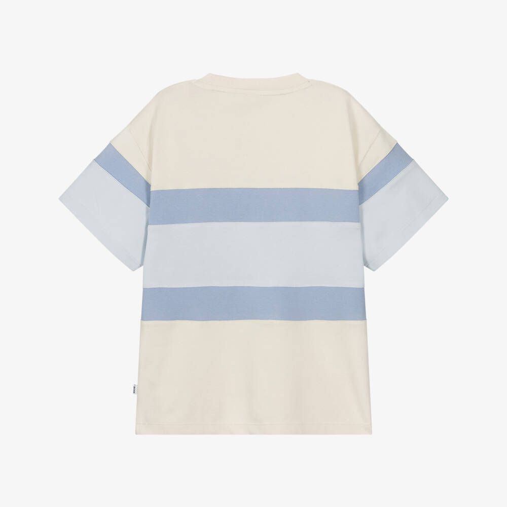 BOSS-Boys Ivory & Blue Cotton Piqué Colorblock T-Shirt | Childrensalon