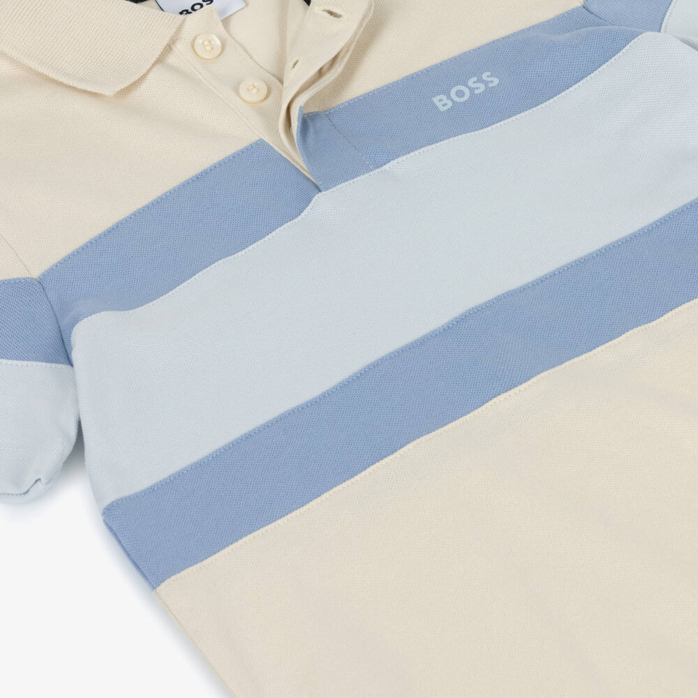 BOSS-Boys Ivory & Blue Polo Shirt & Bermuda Shorts Set | Childrensalon
