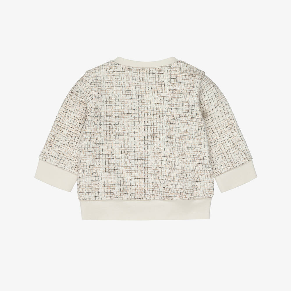 BOSS-Boys Ivory Check & Black Logo Sweatshirt | Childrensalon