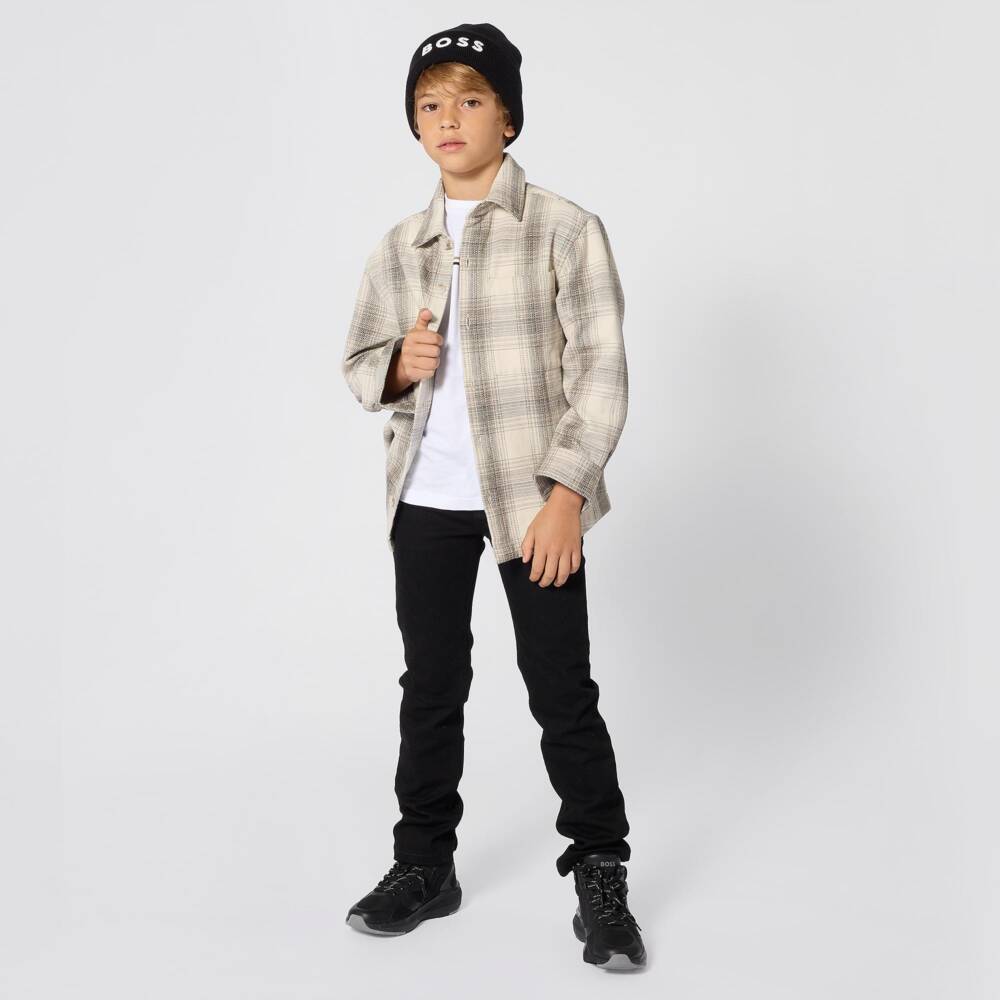 BOSS-Boys Ivory Checked Twill Shirt | Childrensalon