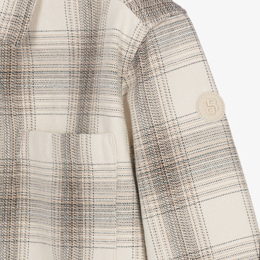 BOSS-Boys Ivory Checked Twill Shirt | Childrensalon