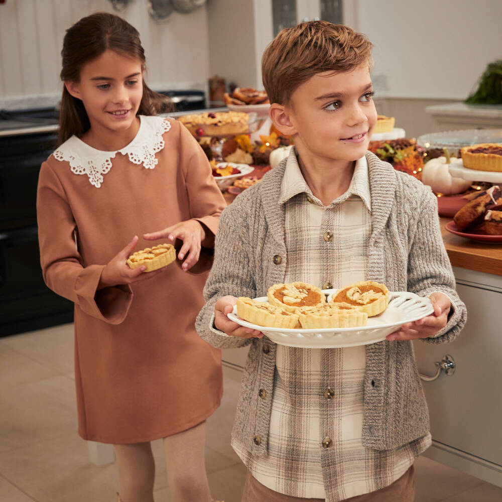 BOSS-Boys Ivory Checked Twill Shirt | Childrensalon