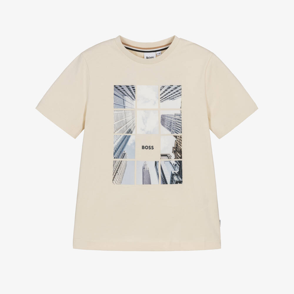 BOSS-Boys Ivory City Graphic Cotton T-Shirt | Childrensalon