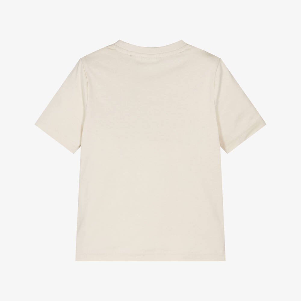 BOSS-Boys Ivory Cotton Crew Neck T-Shirt with Logo Print | Childrensalon