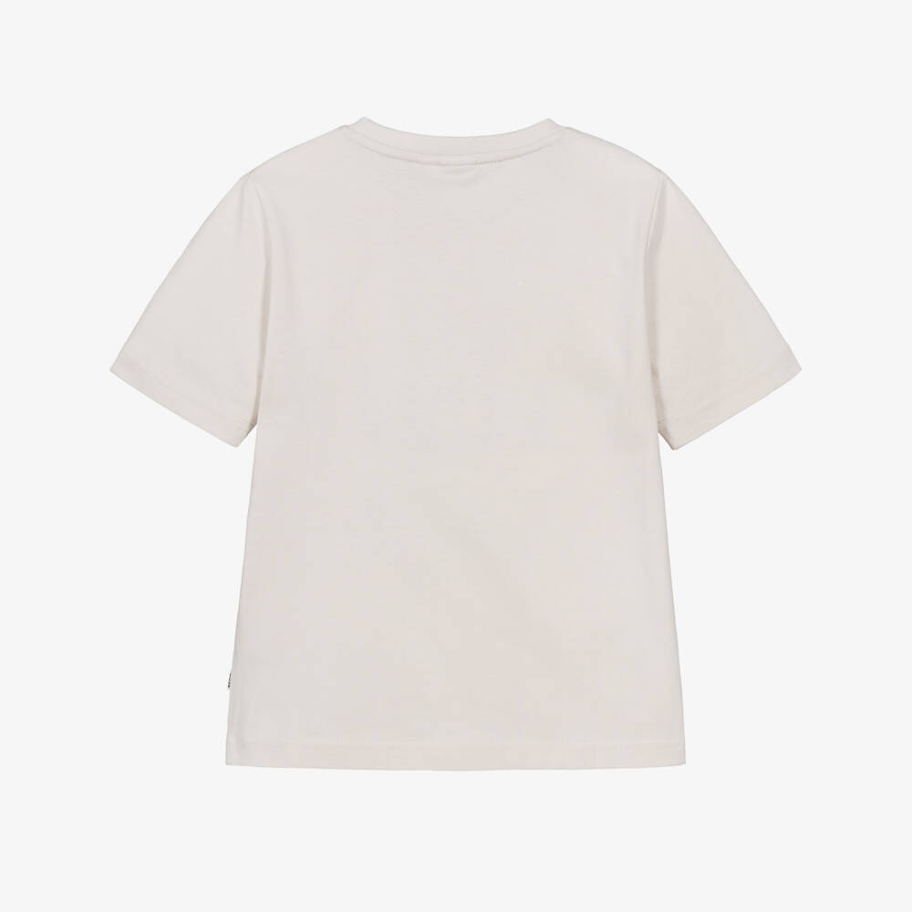 BOSS-Boys Ivory Cotton T-Shirt with Graphic Logo Print | Childrensalon