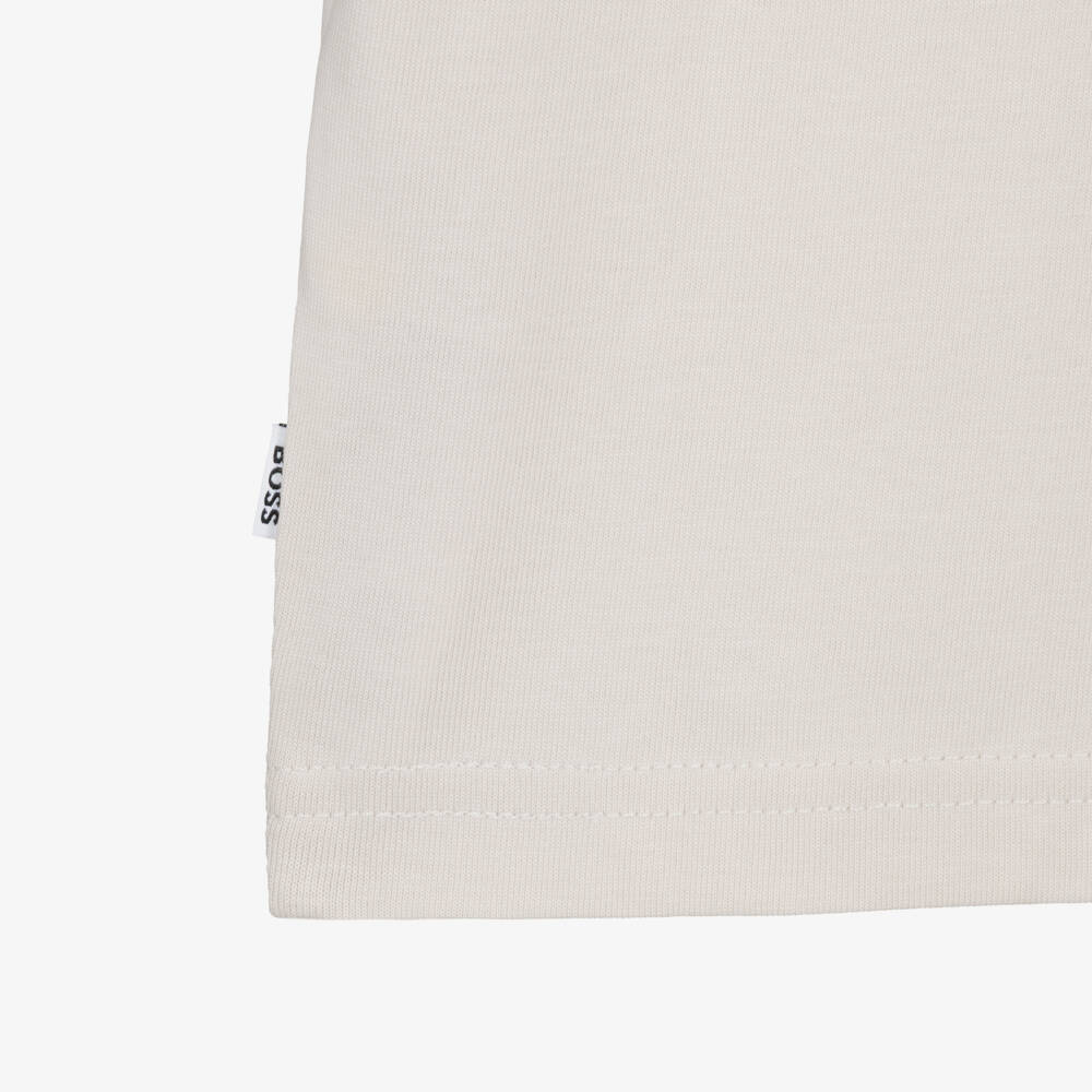 BOSS-Boys Ivory Cotton T-Shirt with Graphic Logo Print | Childrensalon