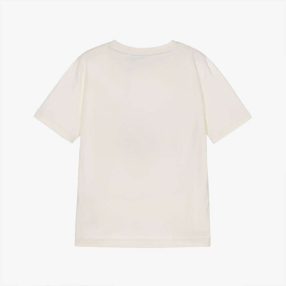 BOSS-Boys Ivory Cotton T-Shirt with Triple Logo Print | Childrensalon