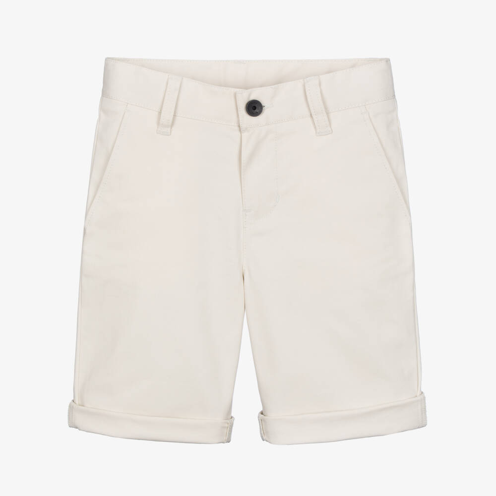 BOSS-Boys Ivory Cotton Twill Chino Shorts | Childrensalon