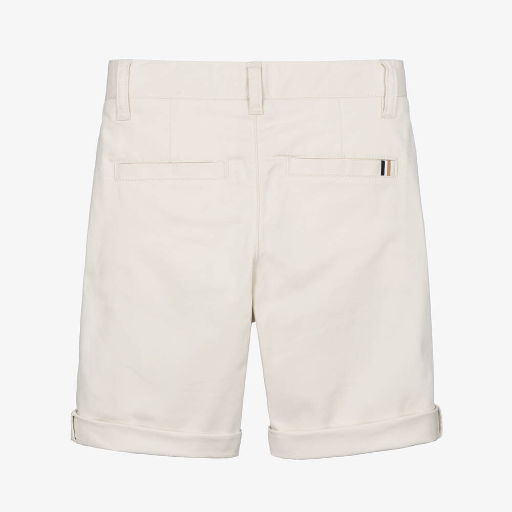 BOSS-Boys Ivory Cotton Twill Chino Shorts | Childrensalon