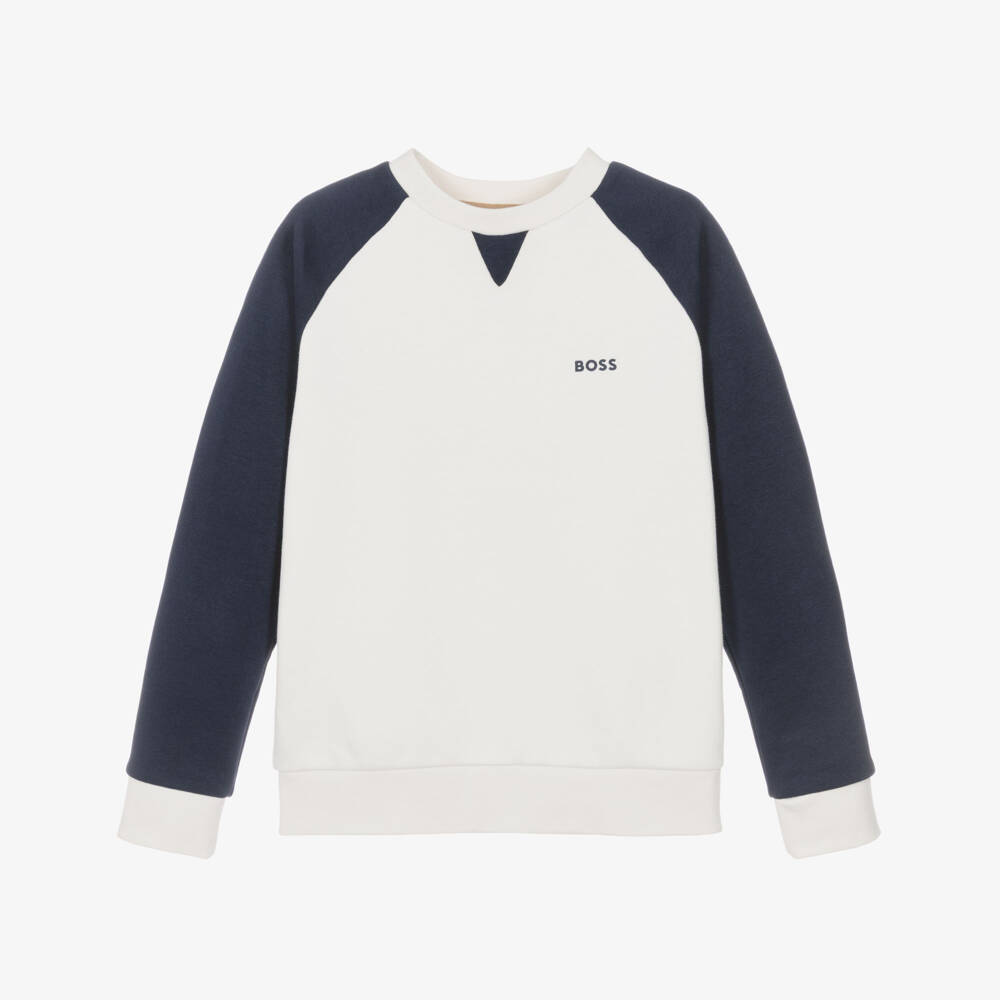 BOSS-Boys Ivory Crew Neck Sweatshirt with Raglan Sleeves | Childrensalon
