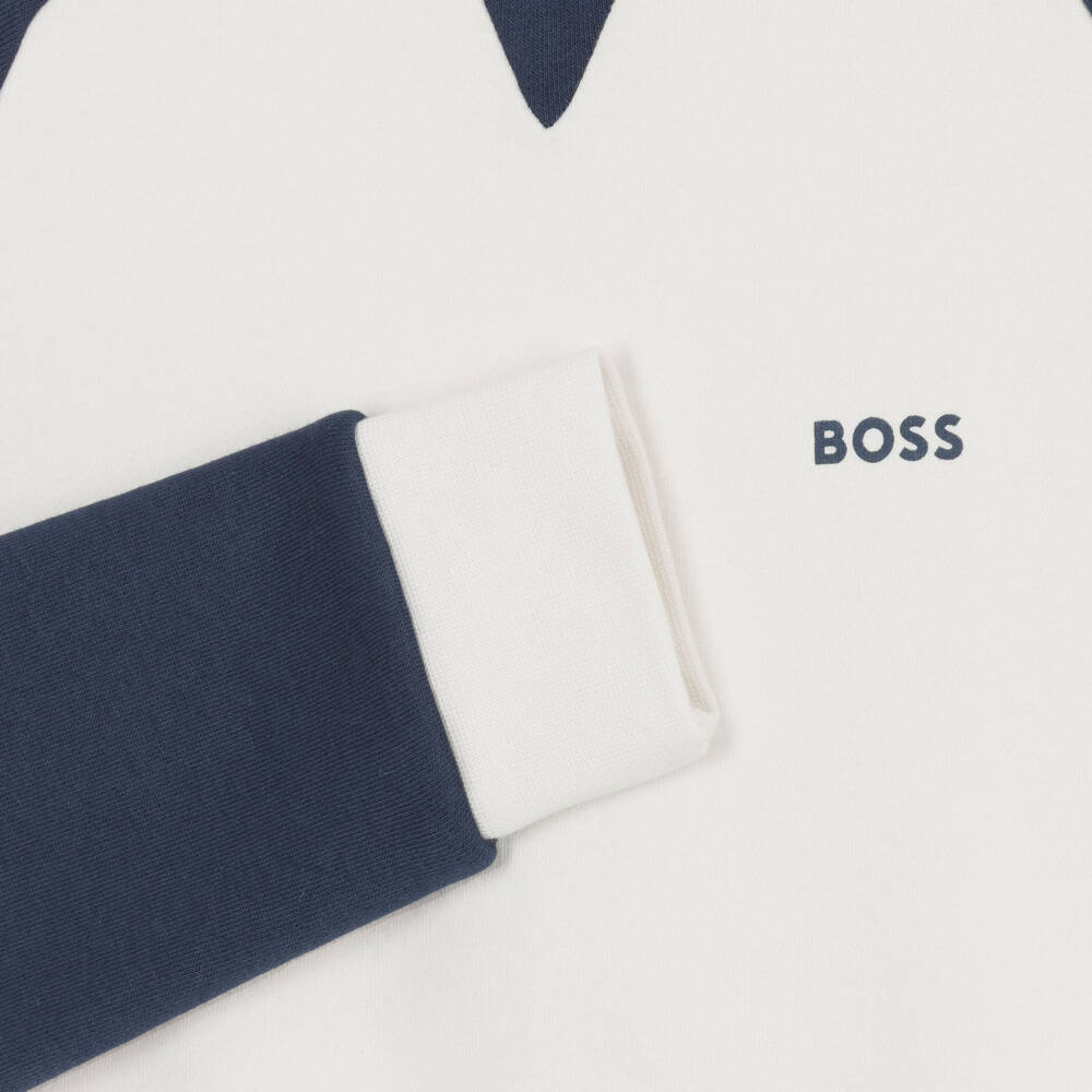 BOSS-Boys Ivory Crew Neck Sweatshirt with Raglan Sleeves | Childrensalon