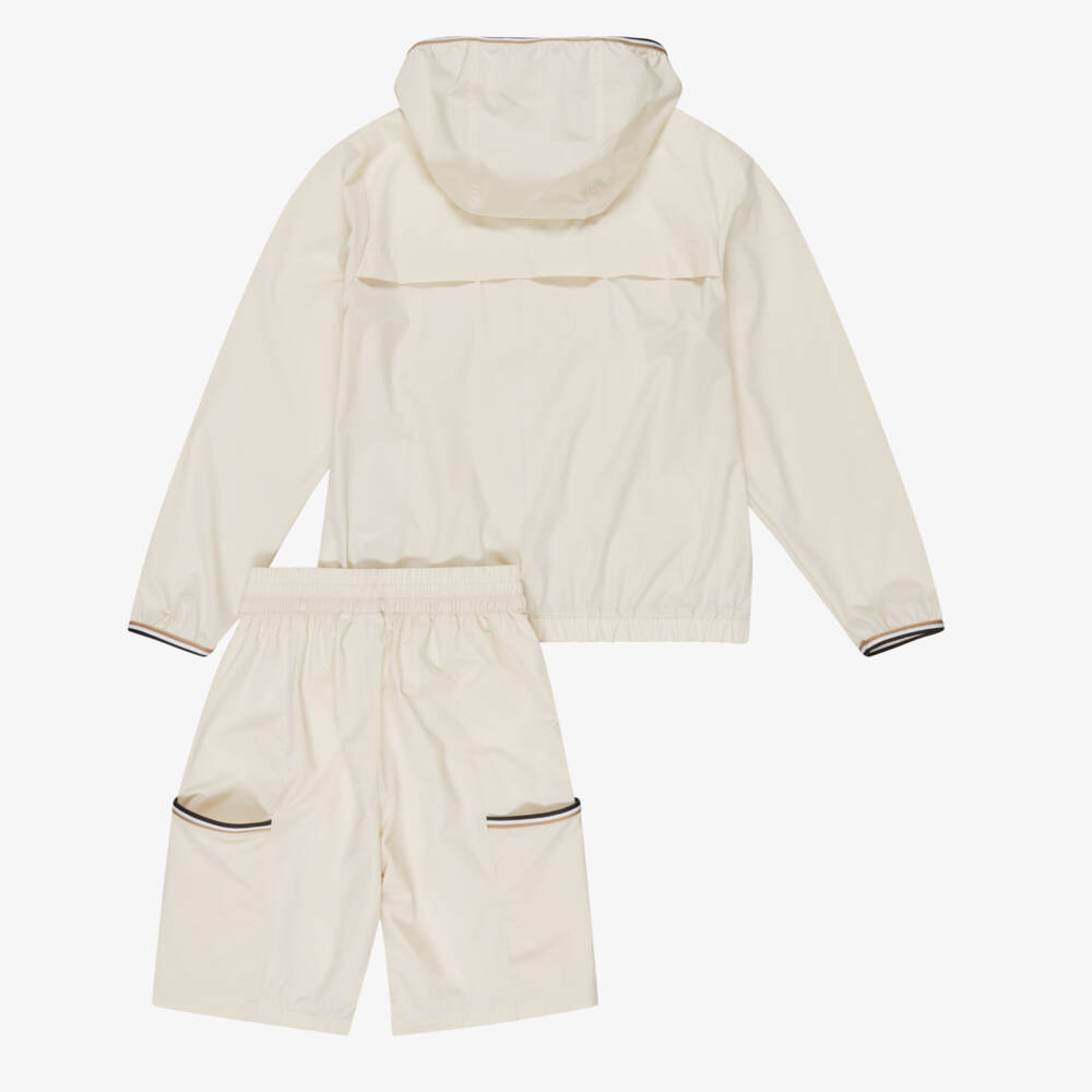 BOSS-Boys Ivory Hooded Windbreaker Jacket & Shorts Set | Childrensalon