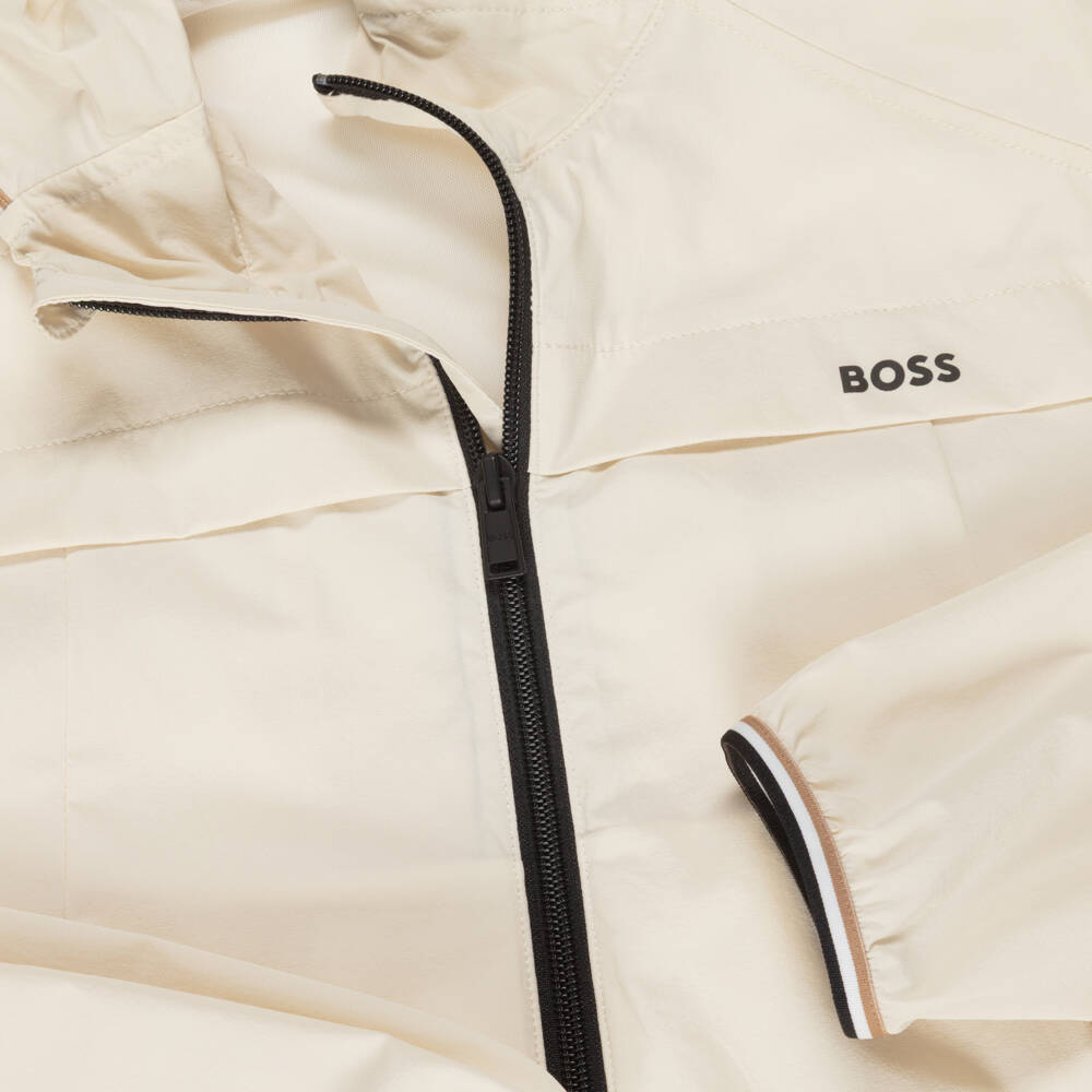BOSS-Boys Ivory Hooded Zip-Up Top & Shorts Set | Childrensalon