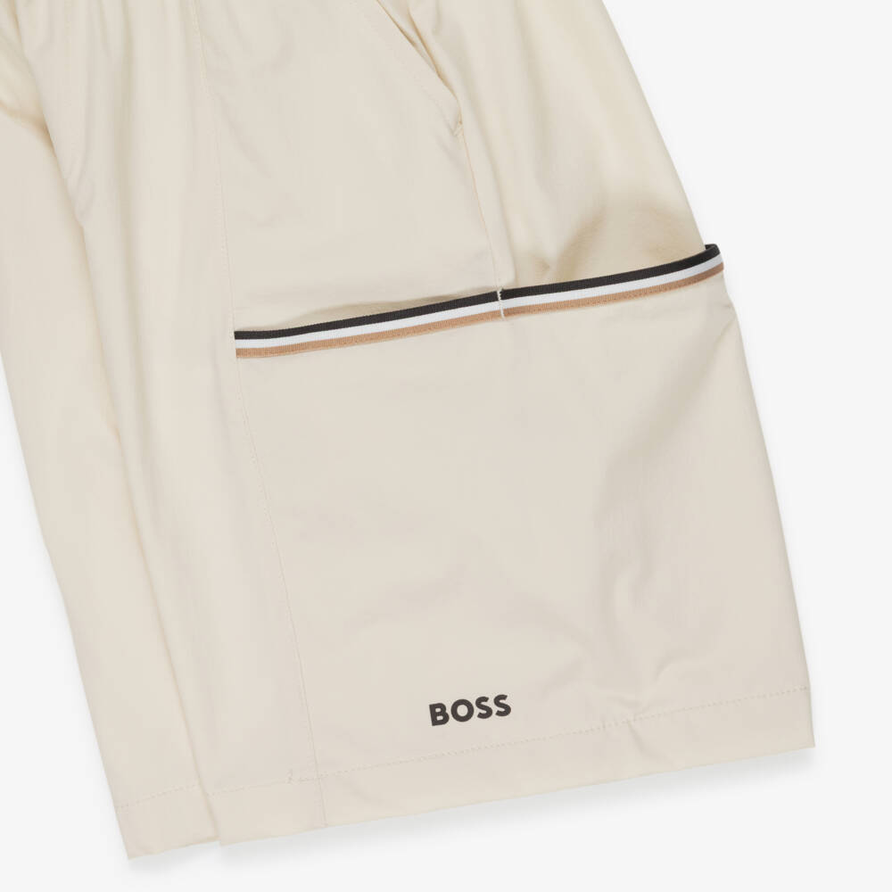 BOSS-Boys Ivory Hooded Zip-Up Top & Shorts Set | Childrensalon