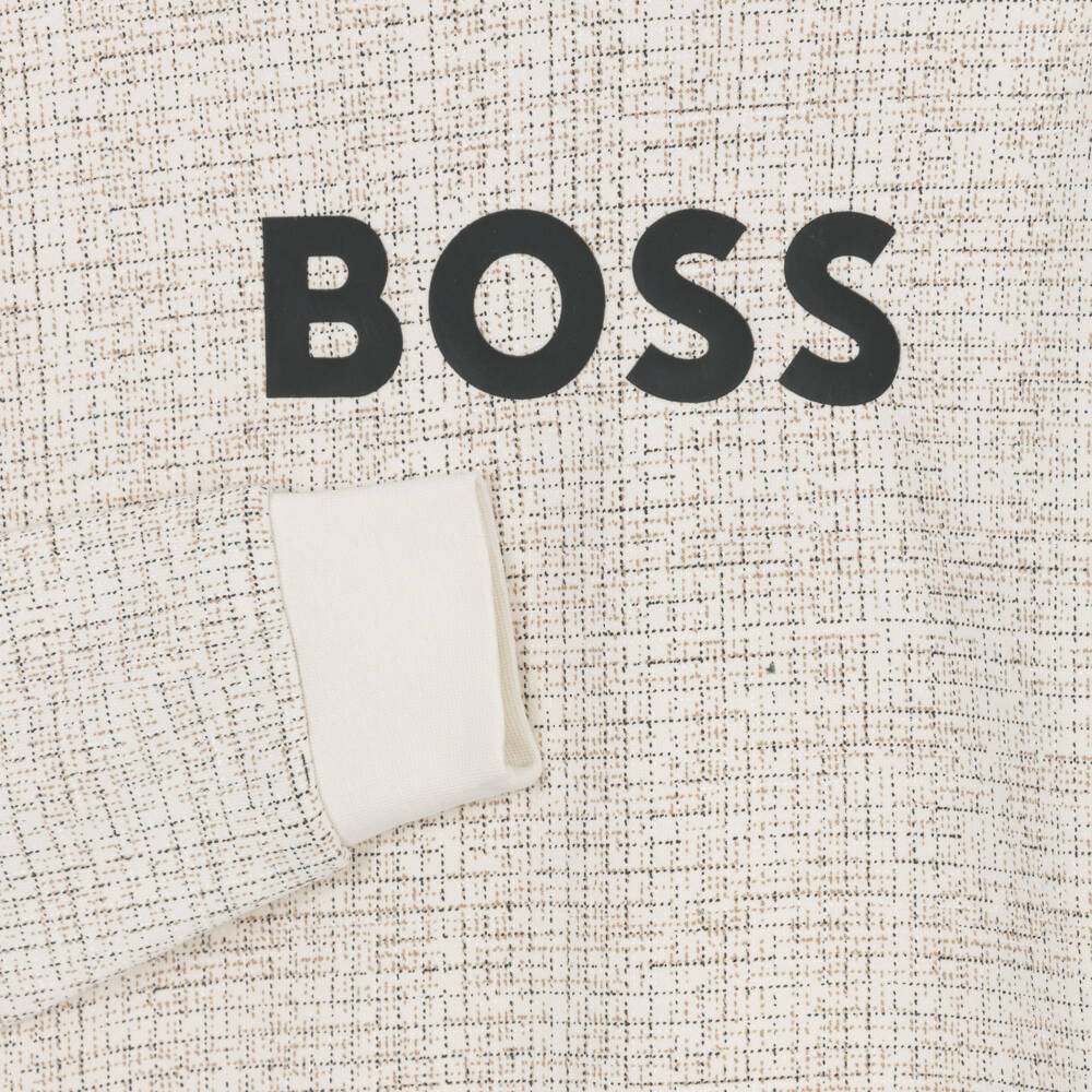 BOSS-Boys Ivory Hoodie with Printed Check | Childrensalon
