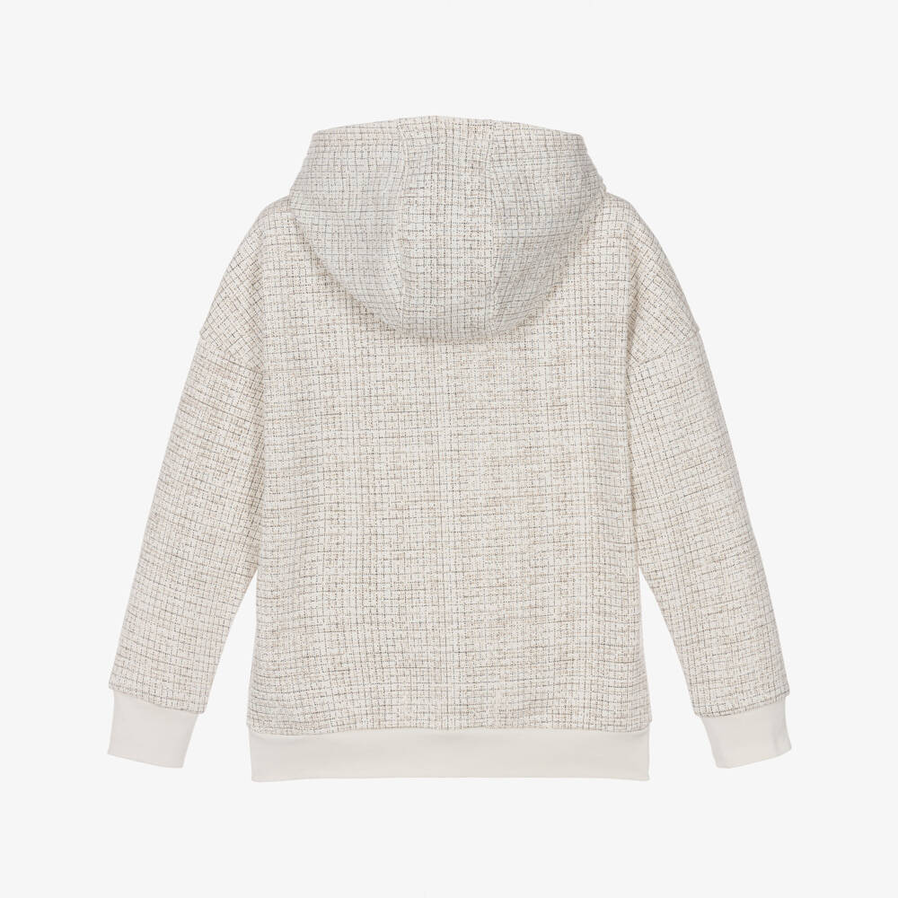 BOSS-Boys Ivory Hoodie with Printed Check | Childrensalon