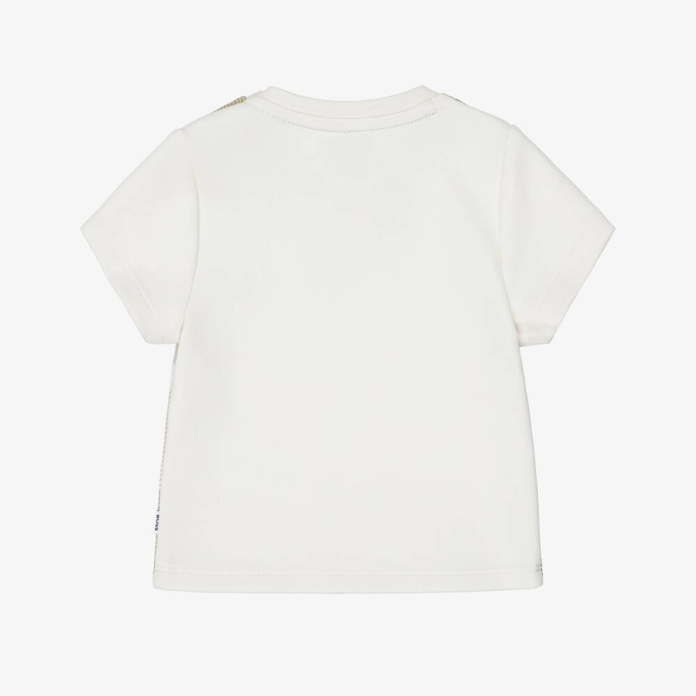 BOSS-Boys Ivory & Khaki Green Logo Graphic T-Shirt | Childrensalon