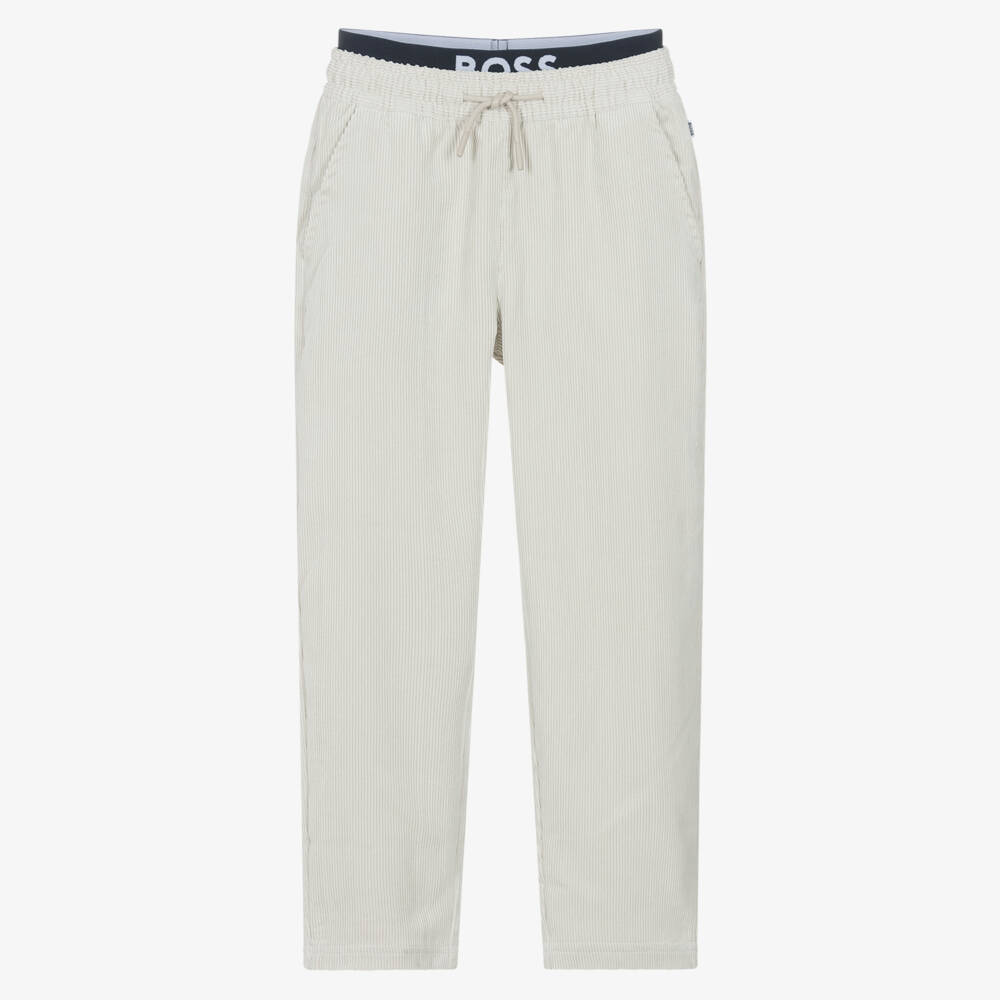 BOSS-Boys Ivory Needlecord Trousers with Logo Waistband | Childrensalon