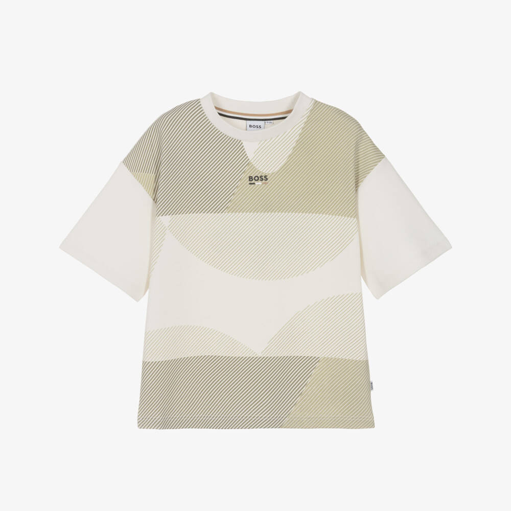 BOSS-Boys Ivory Oversized T-Shirt with Graphic Print | Childrensalon