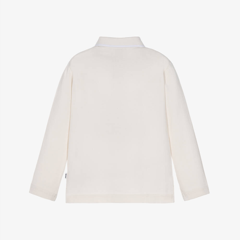 BOSS-Boys Ivory Piqué Long-Sleeved Polo Shirt | Childrensalon