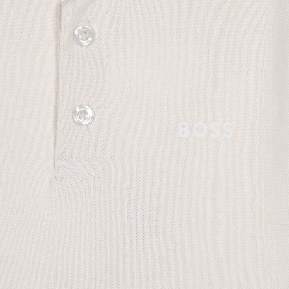 BOSS-Boys Ivory Piqué Long-Sleeved Polo Shirt | Childrensalon