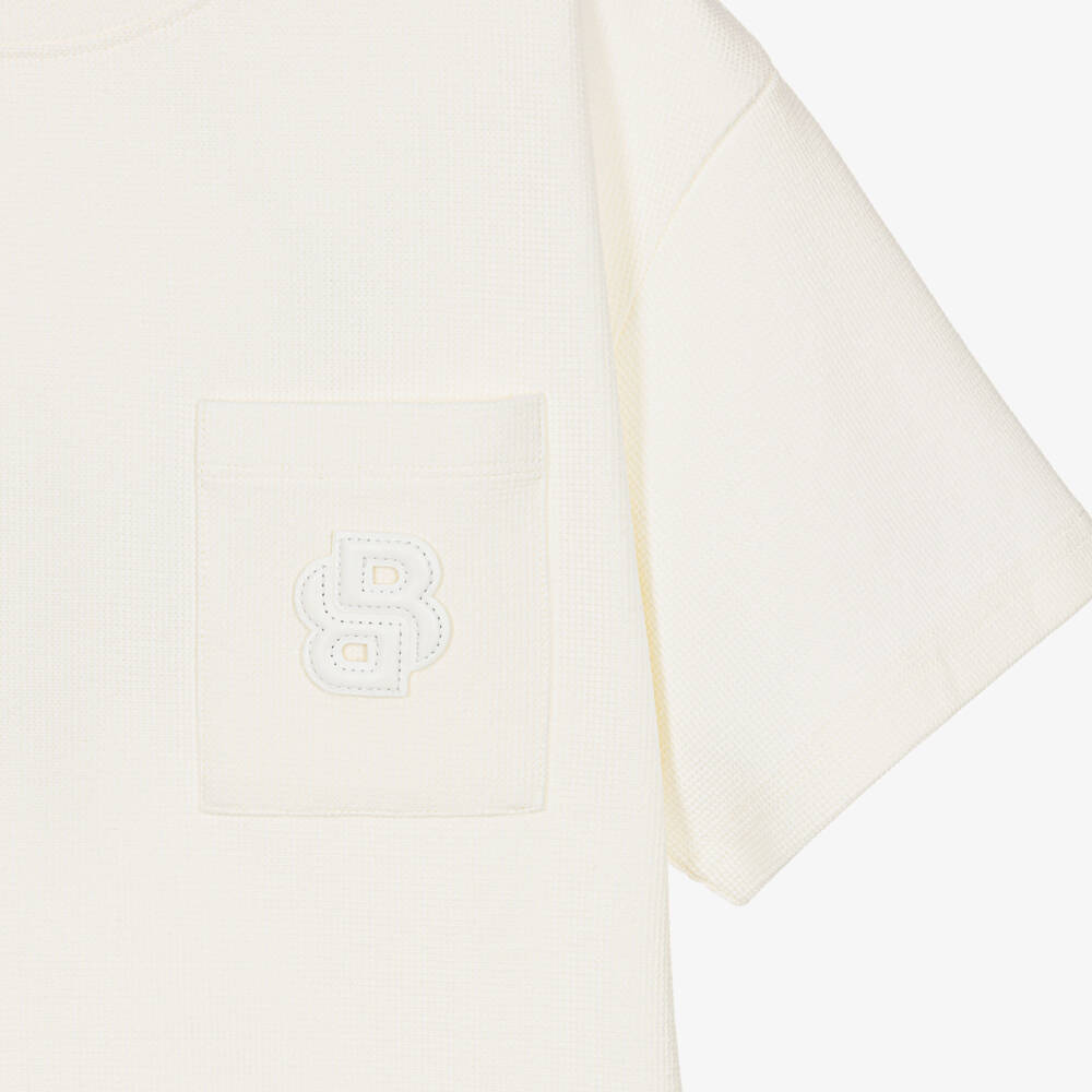 BOSS-Boys Ivory Piqué T-Shirt | Childrensalon
