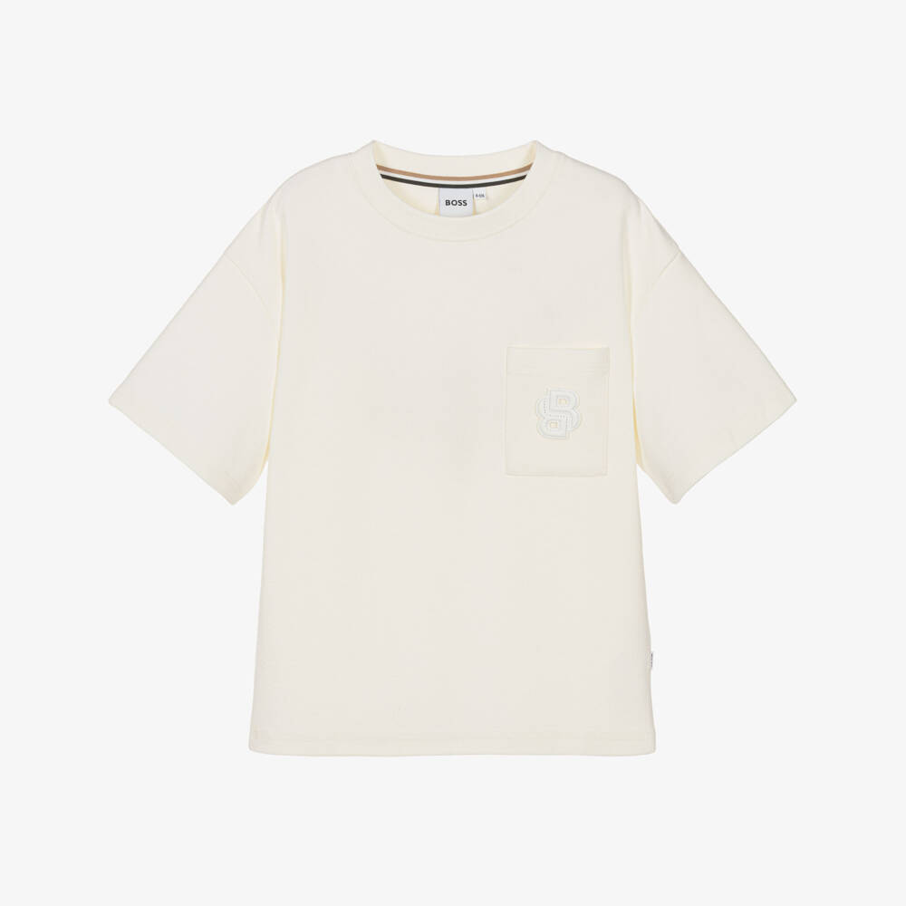 BOSS-Boys Ivory Piqué T-Shirt | Childrensalon