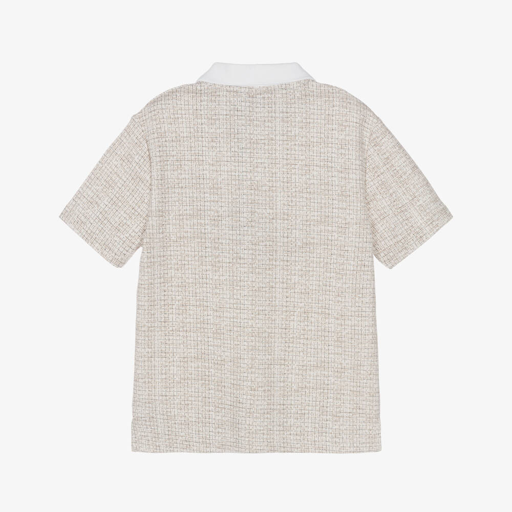 BOSS-Boys Ivory Polo Shirt with Printed Check | Childrensalon