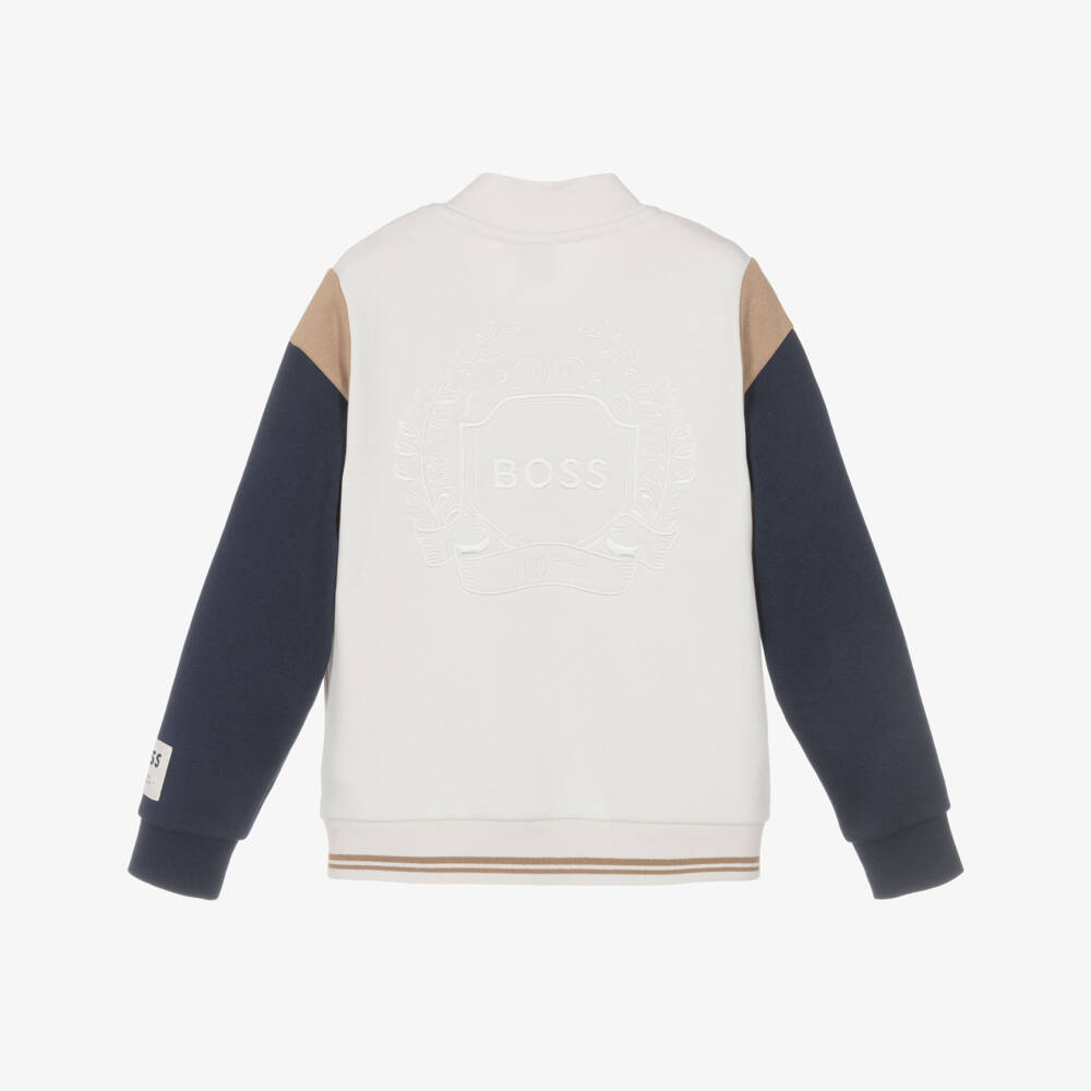 BOSS-Boys Ivory Varsity Jacket with Crest Embroidery | Childrensalon