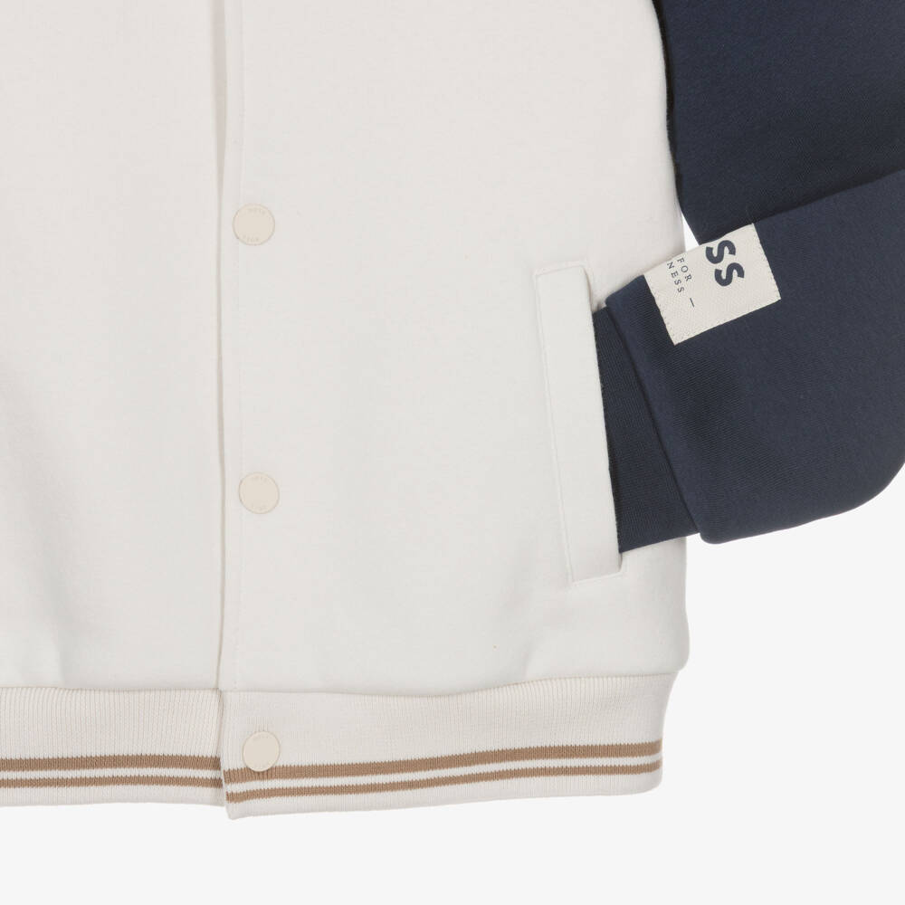 BOSS-Boys Ivory Varsity Jacket with Crest Embroidery | Childrensalon