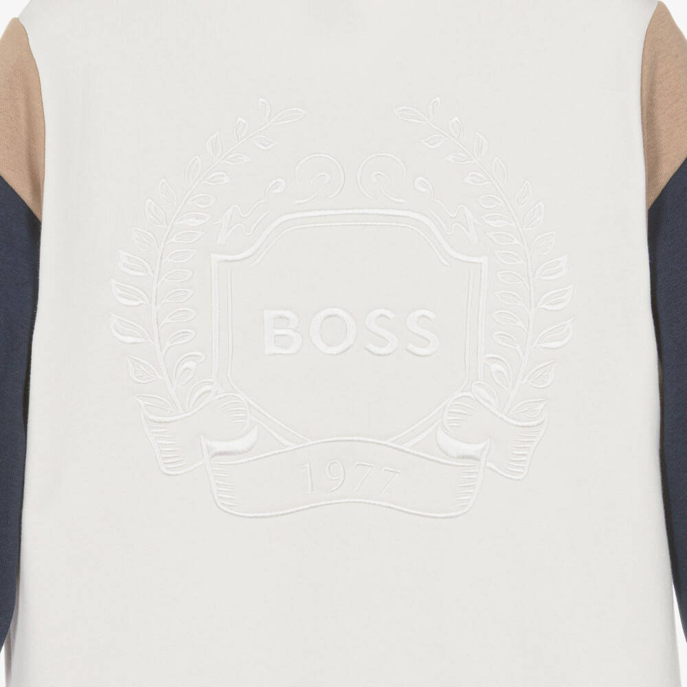 BOSS-Boys Ivory Varsity Jacket with Crest Embroidery | Childrensalon