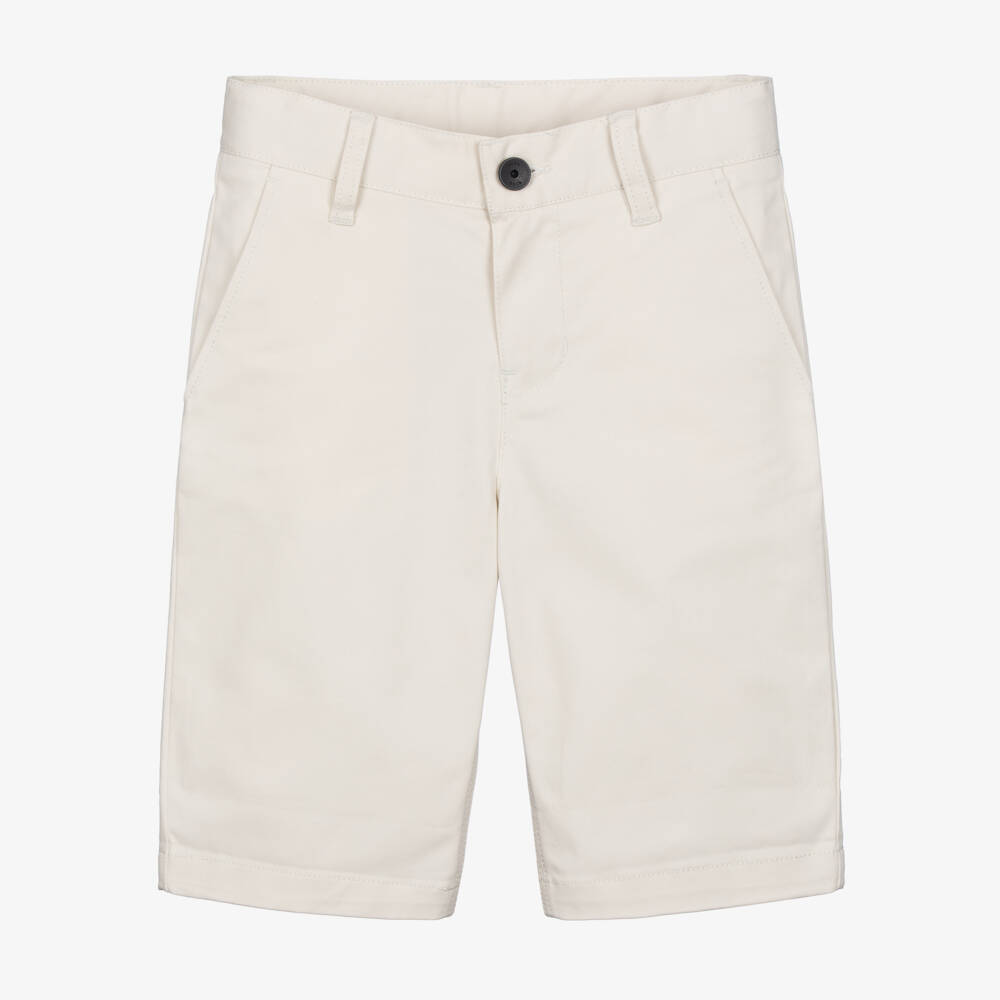 BOSS-Boys Light Beige Cotton Twill Chino Shorts | Childrensalon