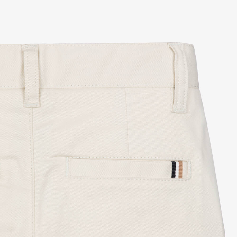 BOSS-Boys Light Beige Cotton Twill Chino Shorts | Childrensalon