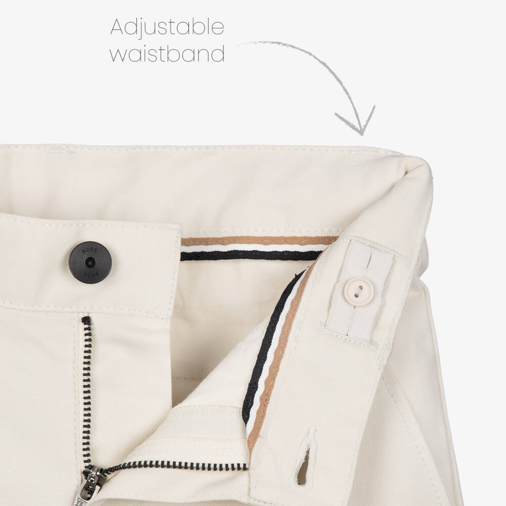 BOSS-Boys Light Beige Cotton Twill Chino Shorts | Childrensalon