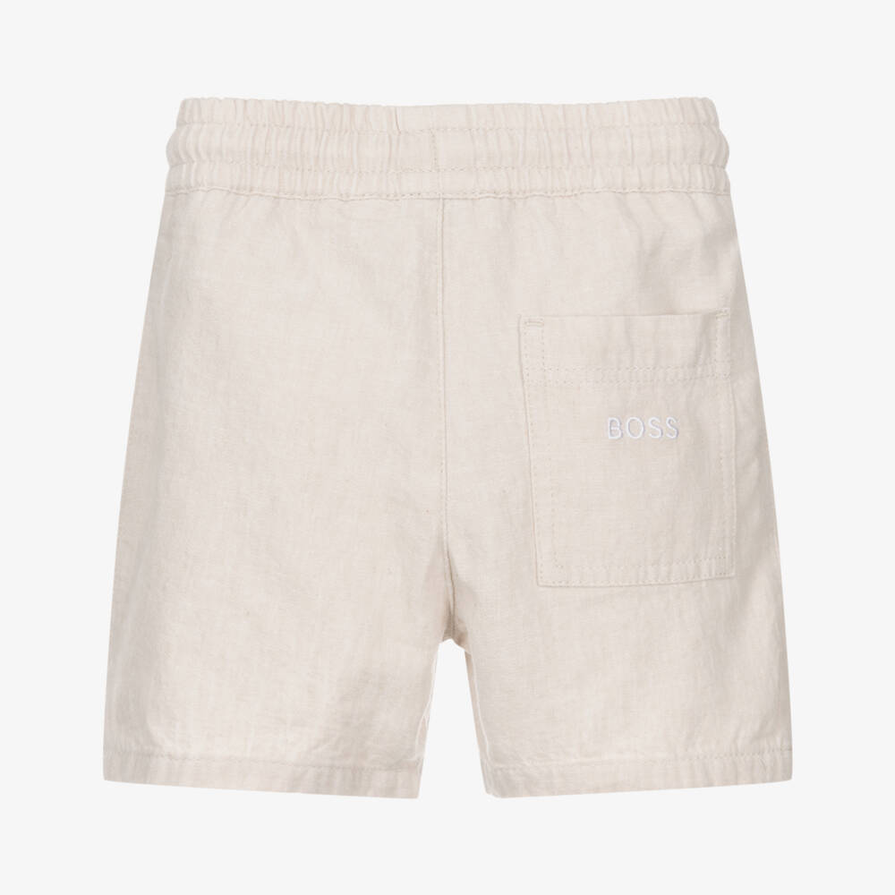 BOSS-Boys Light Beige Linen & Cotton Shorts | Childrensalon