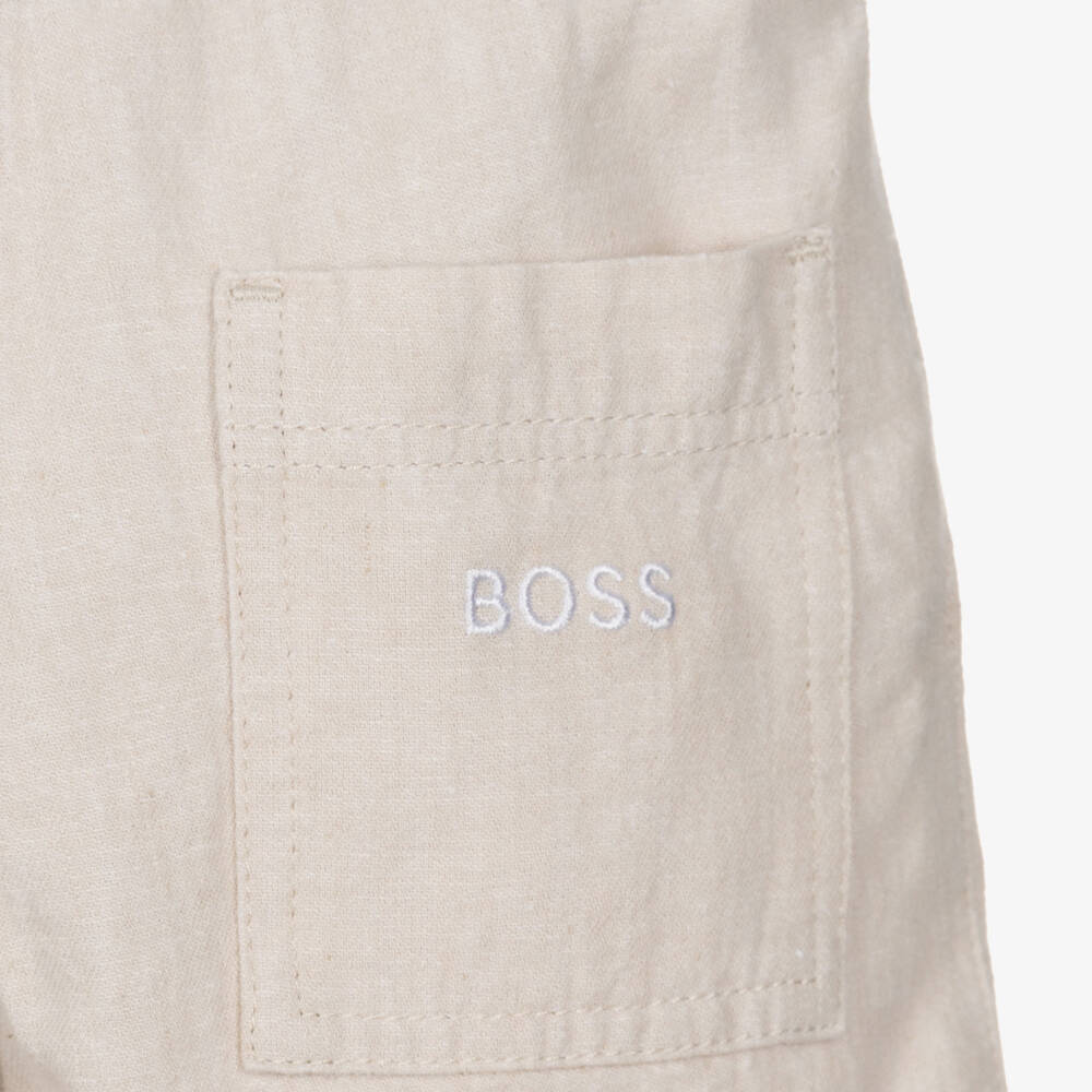 BOSS-Boys Light Beige Linen & Cotton Shorts | Childrensalon