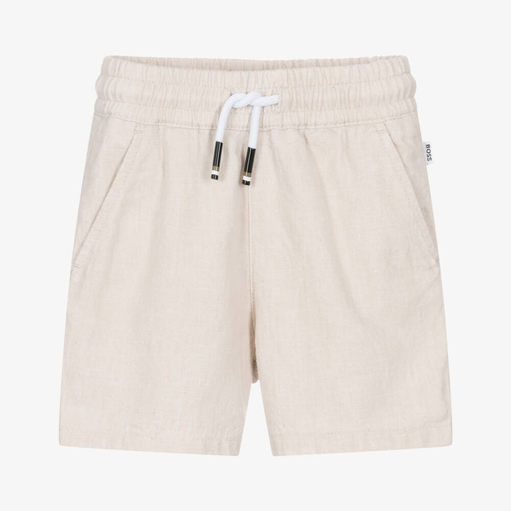 BOSS-Boys Light Beige Linen & Cotton Shorts | Childrensalon