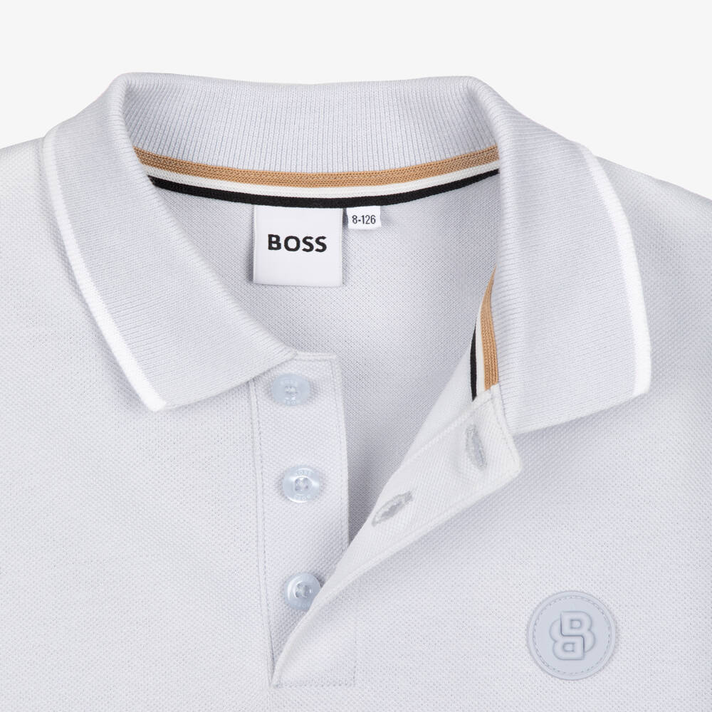 BOSS-Boys Light Blue Cotton Piqué Polo Shirt | Childrensalon