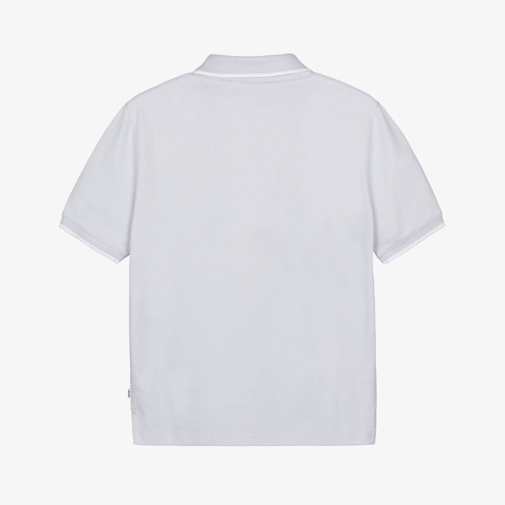 BOSS-Boys Light Blue Cotton Polo Shirt with Double B Monogram Logo | Childrensalon