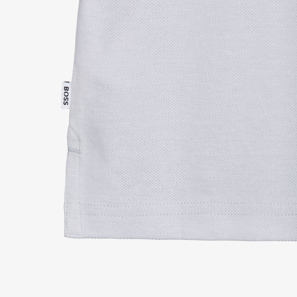 BOSS-Boys Light Blue Cotton Polo Shirt with Double B Monogram Logo | Childrensalon