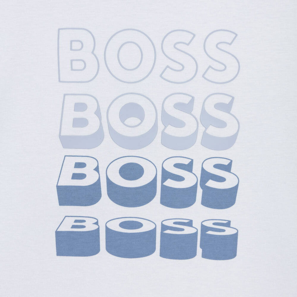 BOSS-Футболка голубая из хлопка с повторяющимся логотипом для мальчиков | Childrensalon