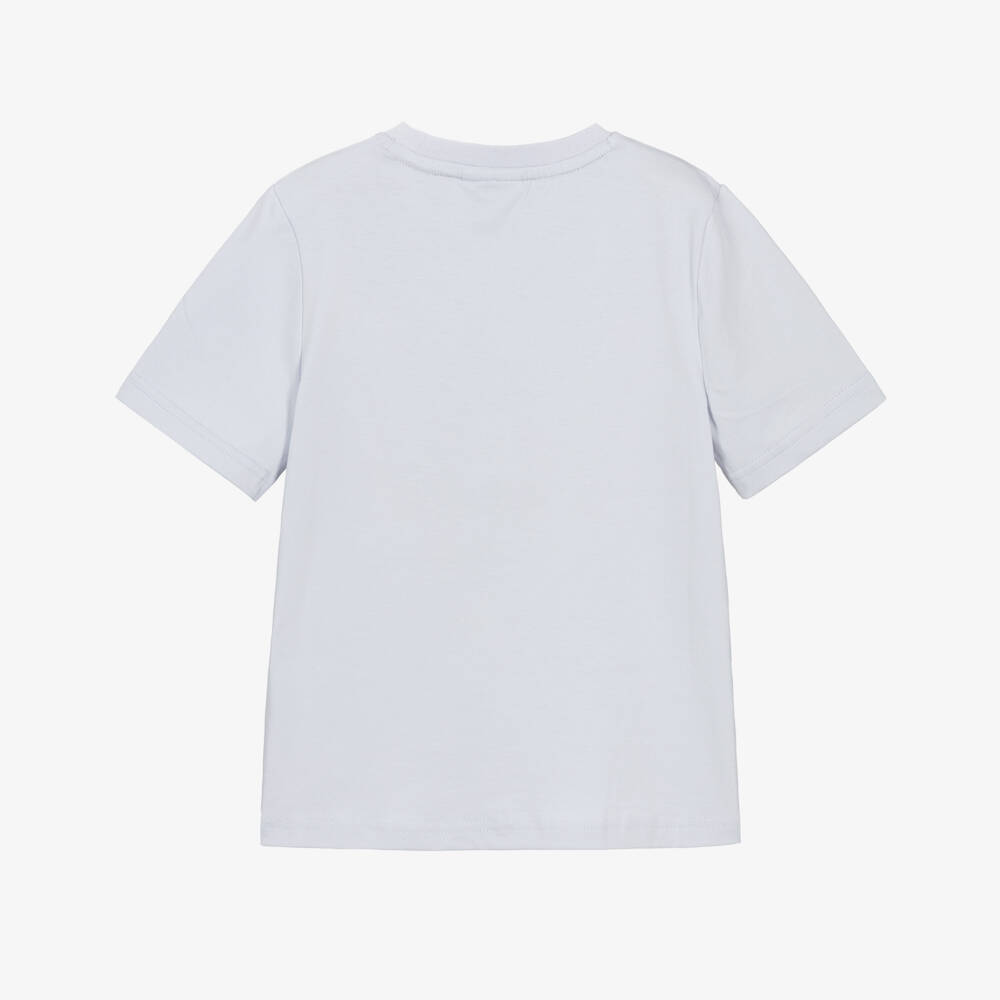 BOSS-Футболка голубая из хлопка с повторяющимся логотипом для мальчиков | Childrensalon