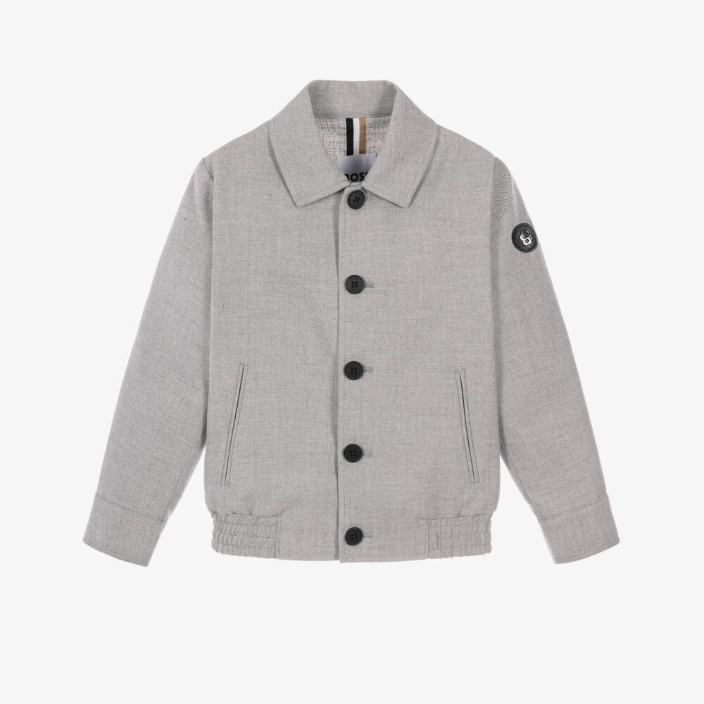 BOSS-Boys Light Grey Button-Up Jacket | Childrensalon