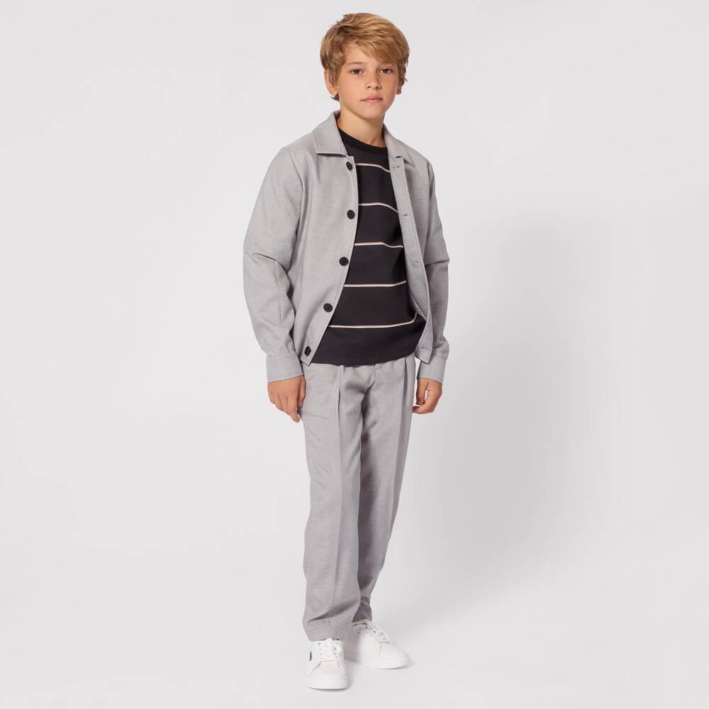 BOSS-Boys Light Grey Button-Up Jacket | Childrensalon