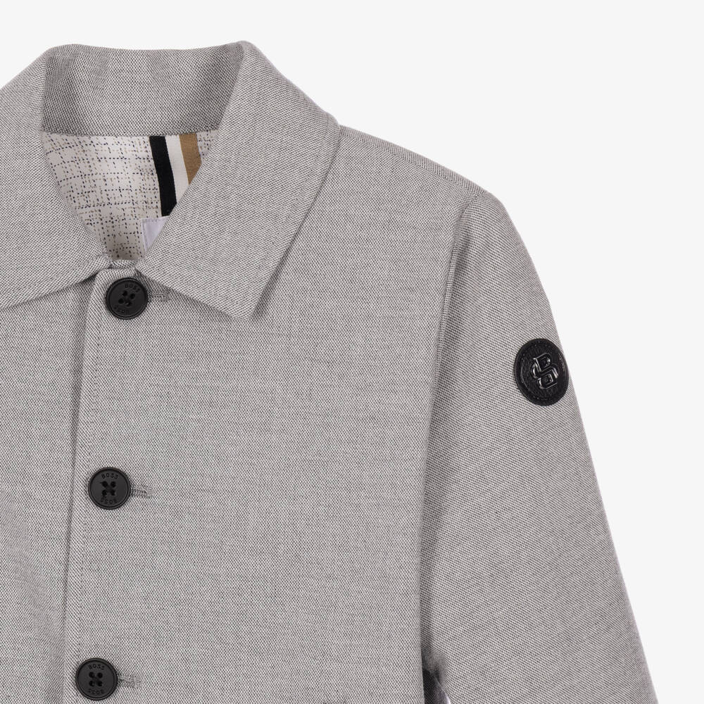 BOSS-Boys Light Grey Button-Up Jacket | Childrensalon